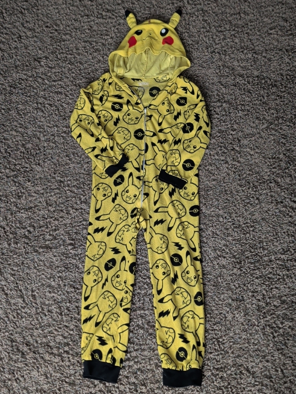 Pikachu Yellow Kids One-Piece Hoodie Jumpsuit